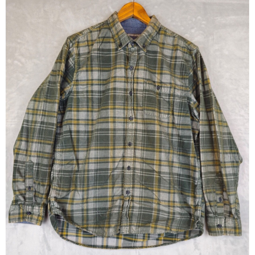 Michael Bastian Mens Large Green Plaid Corduroy Long Sleeve Shirt